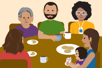 illustration of teacher and family at a table together
